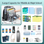 Clear Backpack For School - 18 Inch Extra Large Clear Bookbag Black | Heavy Duty Pvc, 3 Front Pockets, 2 Large Compartments, Fit 16" Laptop, 900D Oxford Base, Padded Straps And Back, Age 12+