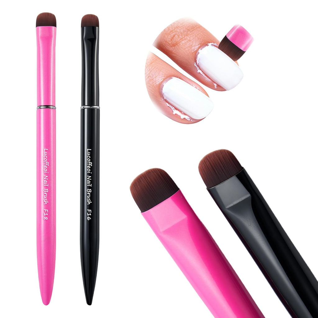 Clean Up Brush, 2-Pack Professional Kolinsky Sable Nail Art Brushes for Gel, Polygel, Acrylic Nails - Precision Detailing Set (Pink F18 + Black F16) (Pink(F18) & Black(F16))
