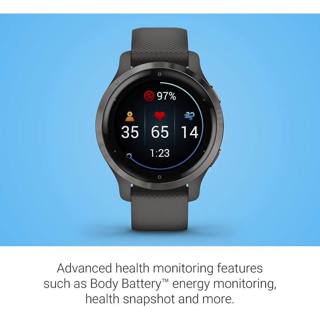 Garmin Venu 2S, Smaller-Sized Gps Smartwatch With Advanced Health Monitoring And Fitness Features, Slate Bezel With Graphite Case And Silicone Band, (010-02429-00) (Renewed)