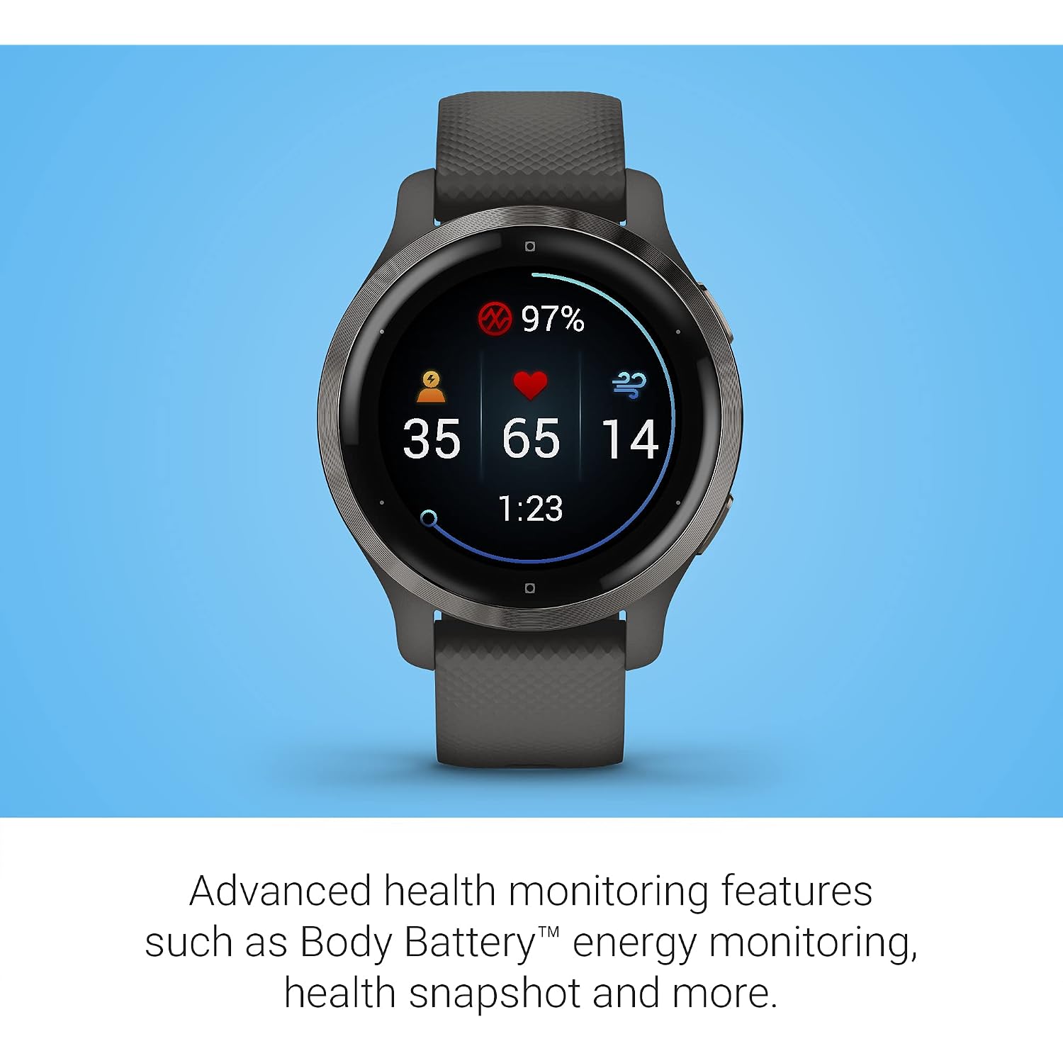 Garmin Venu 2S, Smaller-Sized Gps Smartwatch With Advanced Health Monitoring And Fitness Features, Slate Bezel With Graphite Case And Silicone Band, (010-02429-00) (Renewed)
