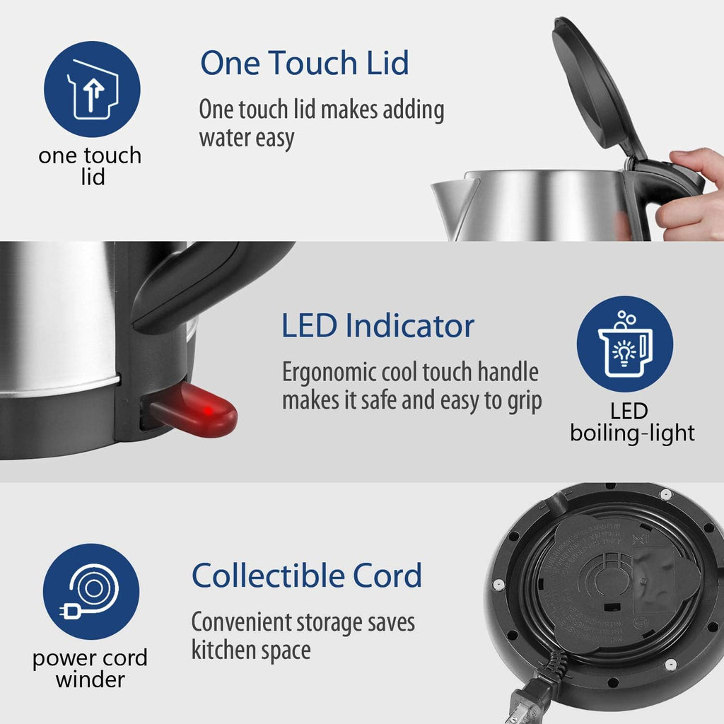 Comfee 1.7L Stainless Steel Electric Tea Kettle, Bpa-Free Hot Water Boiler, Cordless With Led Light, Auto Shut-Off And Boil-Dry Protection, 1500W Fast Boil