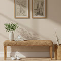 Solid Wood Acacia Indoor Bench, 47 Inch, Fishbone, Water Hyacinth | Natural Woven Seat, Living Room Or Entryway, Bedroom End Of Bed Or Dining, Window Bench