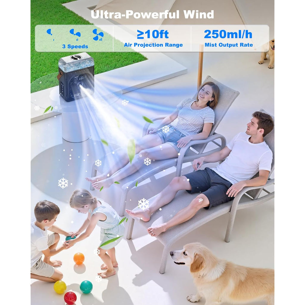 Ausic Misting Fan Portable, 20000Mah Portable Cooling Fan With 1200Ml Water Tank, Outdoor Water Cooling Fan For Outside, Perfect Quite Mist Water Spray Fans For Camping Patio Home Bedroom Office