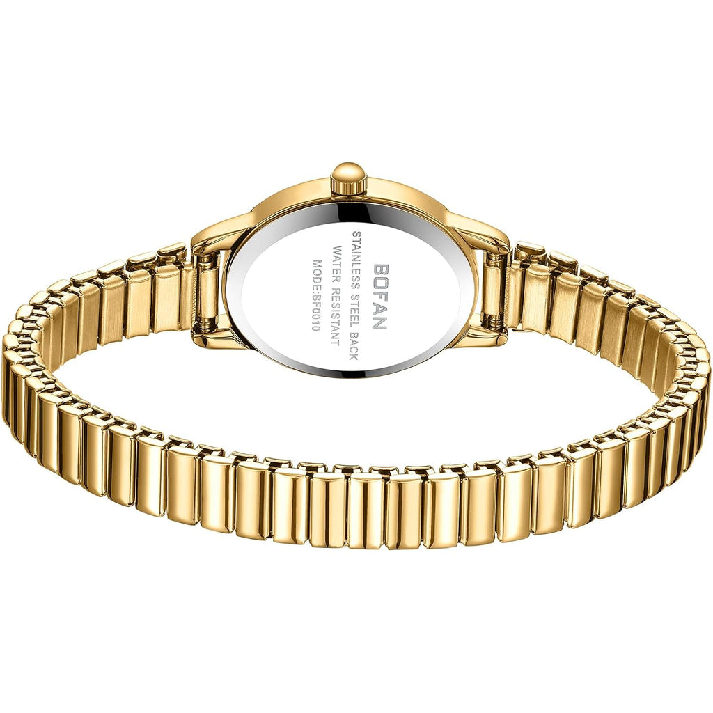 Bofan Small Gold Watches For Women Easy Read Ladies Quartz Wrist Watch With Stainless Steel Expansion Band,Waterproof.