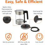 Amazon Basics Electric Kettle with Glass Carafe for Tea and Coffee, BPA-Free, Fast Boiling, Auto Shut-Off, Boil-Dry Protection, Water Level Indicator, 1.7 Liter, 1500W, Black and Silver
