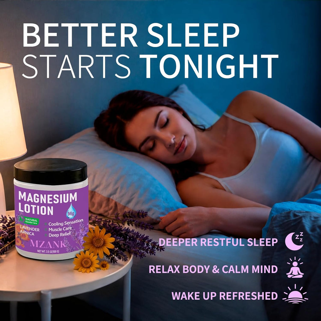 Mzank Magnesium Lotion With Lavender & Arnica – Fast-Absorbing Magnesium Cream For Restful Sleep,Muscle Relief And Relaxation,Deep Moisturizing Care For Hands,Legs,Feet,Self-Care Gift For Women