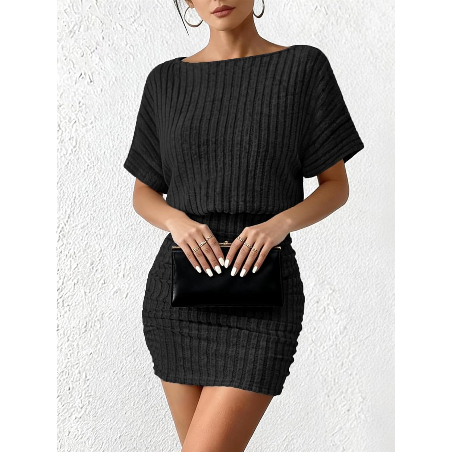 Women Summer Casual Dress 2026 Short Sleeve Sexy Ribbed Knit Party Club Mini Dress