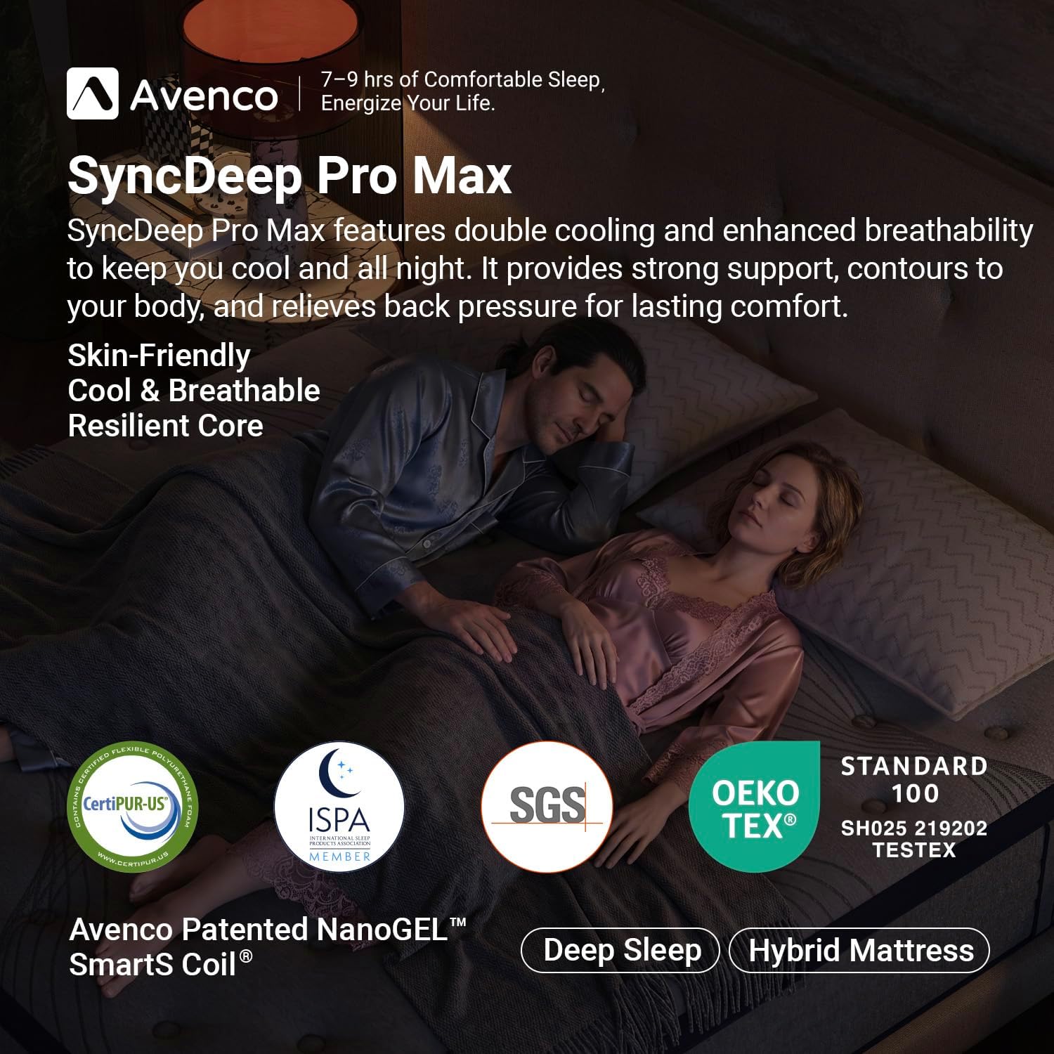 Avenco Queen Mattress 12 Inch, Luxury Hotel-Level Cooling Hybrid Mattress With Dual Nanogel™ Memory Foam, Smarts Coil® For Motion Isolation & Extra Back Support, Pressure Relief, Certipur-Us Certified