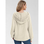 Hoodies Sweatshirt for Women Waffle Long Sleeve Oversized Sweaters Drawstring Button V Neck Casual Pullover Tops