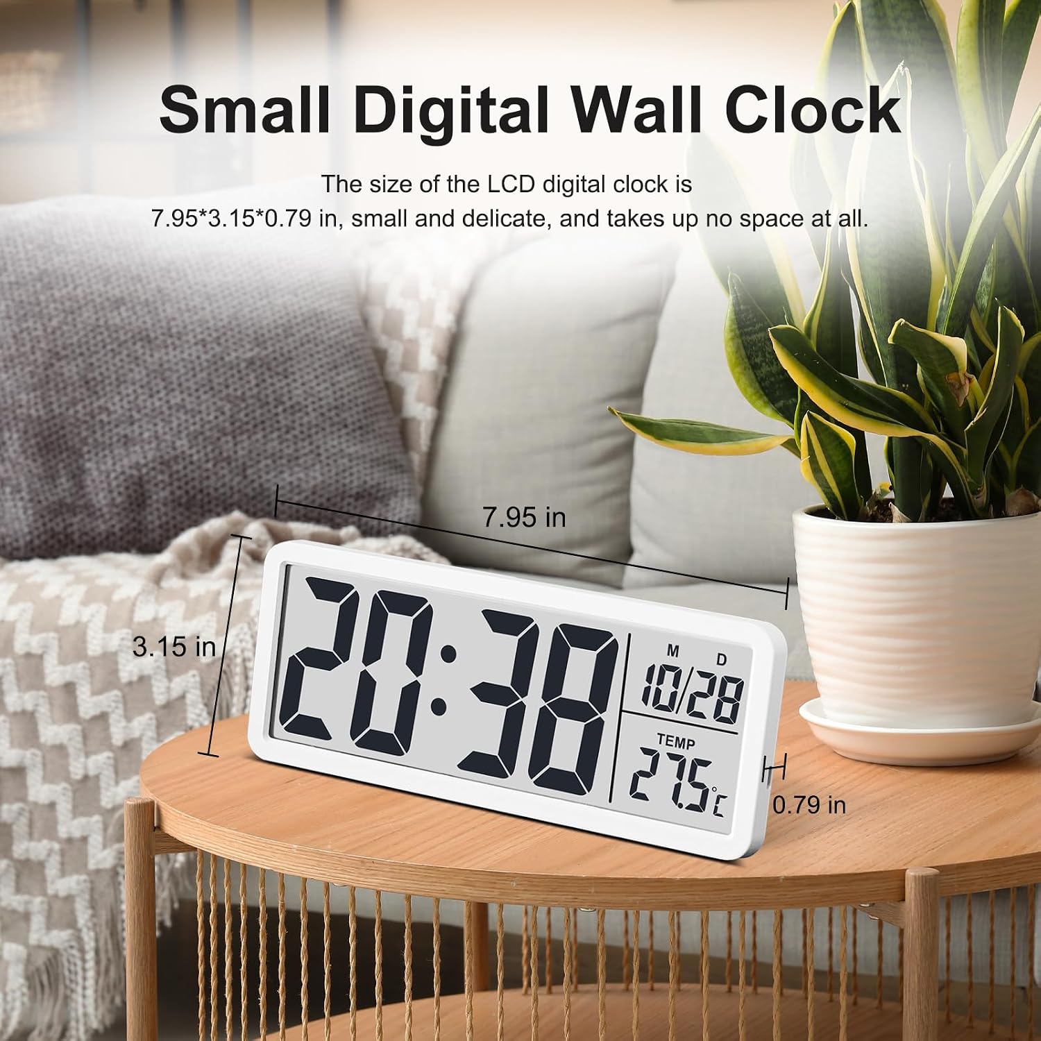 Lcd Digital Wall Clocks Battery Operated, 8.5" Modern Wall Clocks For Living Room Decor, Simple Digital Wall Clock With Temperature/Date/Time - 12/24H, Small Desk Clock For Bedroom Office