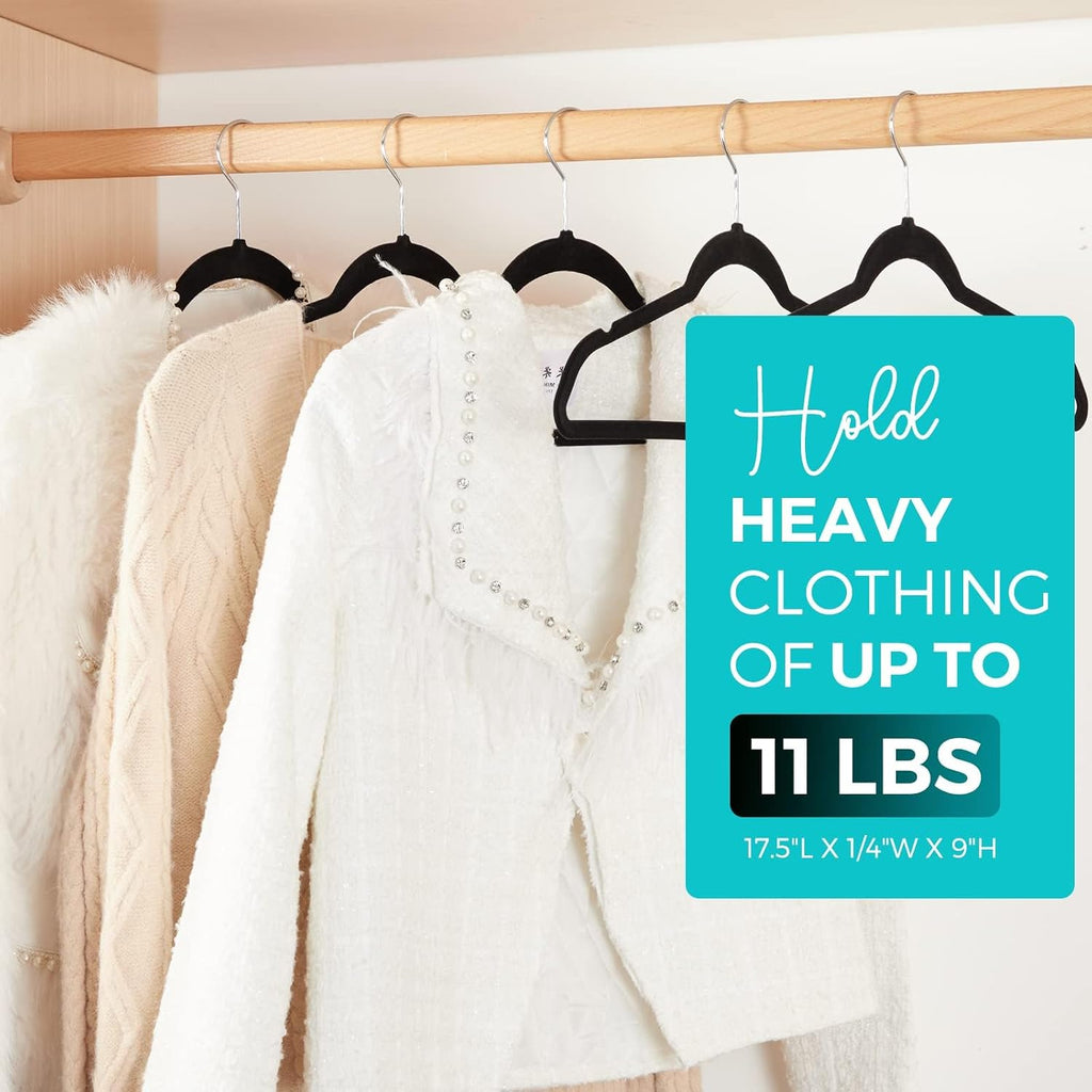 House Day Premium Velvet Hangers 50 Pack Black, Non-Slip Flocked Felt Hangers, Sturdy Clothes Hangers With 360° Rotatable Hook, Heavy Duty Coat Hanger, Durable Slim Hanger For Closet Space Saving