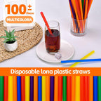 100Pcs Jumbo Smoothie Straws,(0.4" Diameter X8.3"Long) Colorful Disposable Plastic Large Wide-Mouthed Straw