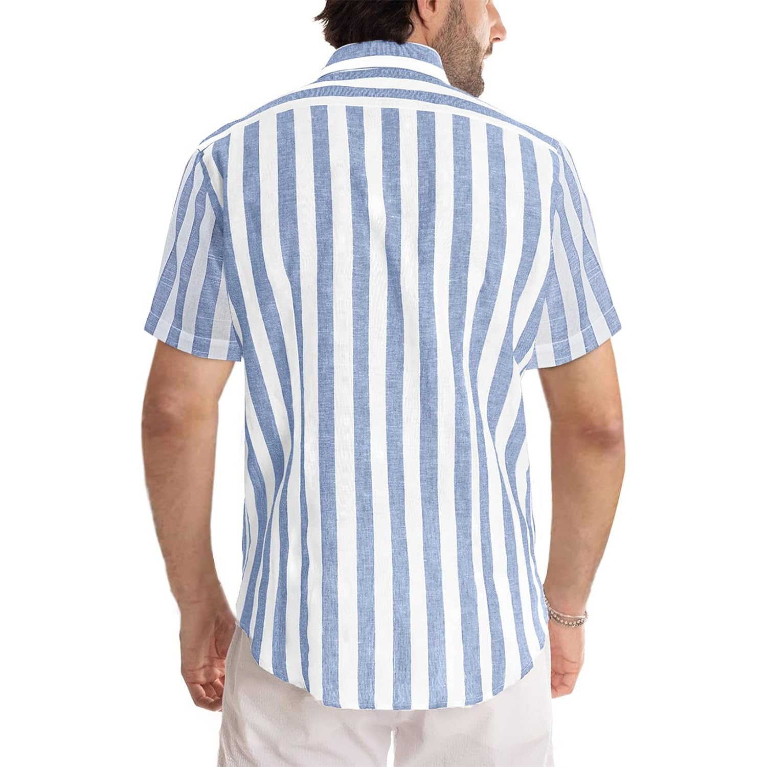 Jmierr Men'S Casual Stylish Short Sleeve Button-Up Striped Dress Shirt Cotton Beach Shirts