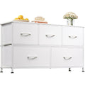 Wlive Dresser For Bedroom With 5 Drawers, Wide Chest Of Drawers, Fabric Dresser, Storage Organization Unit With Fabric Bins For Closet, Living Room, Hallway, White