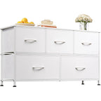 Wlive Dresser For Bedroom With 5 Drawers, Wide Chest Of Drawers, Fabric Dresser, Storage Organization Unit With Fabric Bins For Closet, Living Room, Hallway, White
