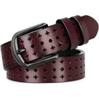 XZQTIVE Hollow Genuine Leather Belts for Women with Pin Buckle, Fashion Casual Waist Belt for Jeans Dress Pants