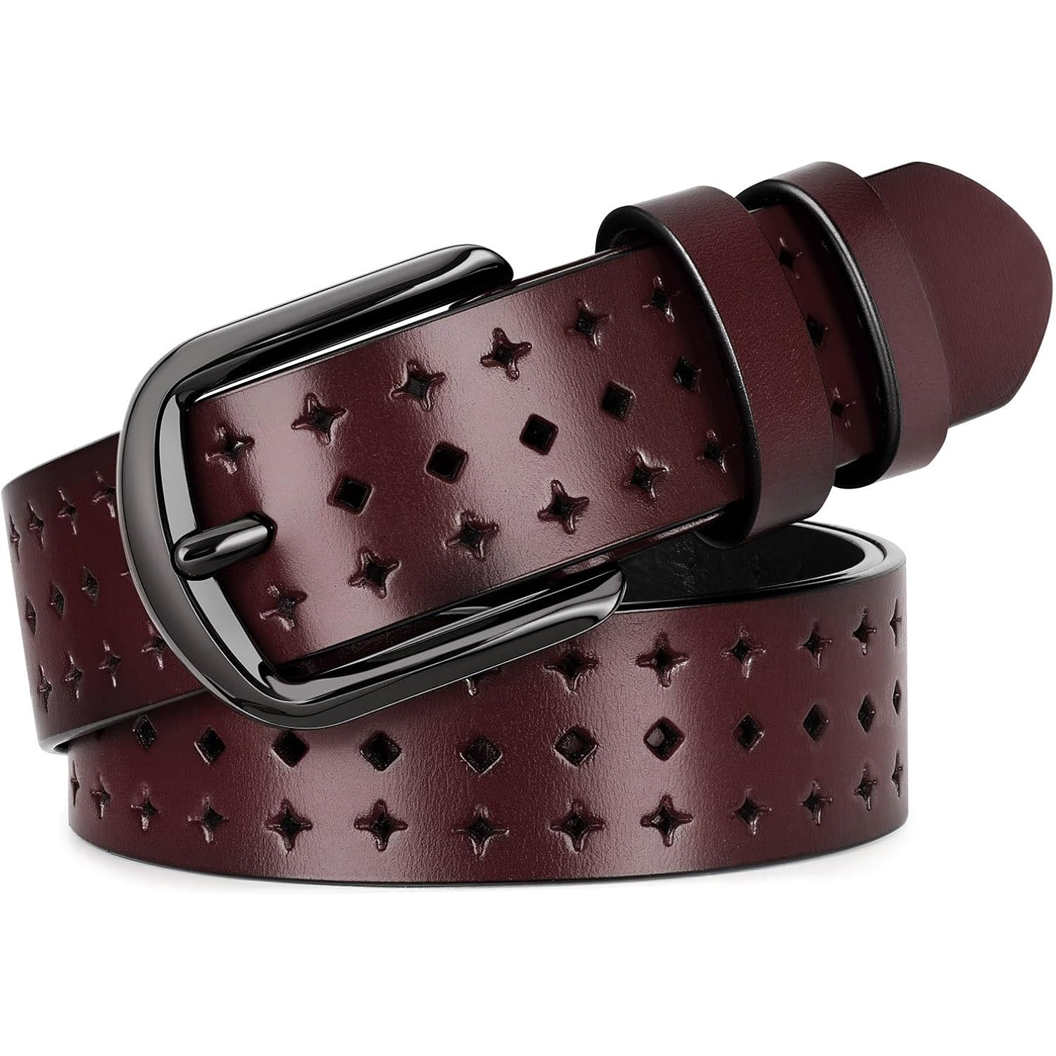 XZQTIVE Hollow Genuine Leather Belts for Women with Pin Buckle, Fashion Casual Waist Belt for Jeans Dress Pants