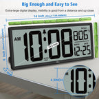 Backlight Digital Wall Clock Battery Operated - With Temperature And Date 14.5'' Large Digital Wall Clock, Easy To Read And Set, Auto Dst