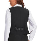 Women'S Formal Regular Fitted Business Dress Suits Button Down Vest Waistcoat