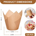 Neyimqr 120 Counts Natural Tulip Cupcake Liners For Baking Cups, Food Grade Parchment Paper Muffin Liners Holders, Standard Tulip Cupcake Liners, Greaseproof Cup Cake Wrappers For Party, Christmas