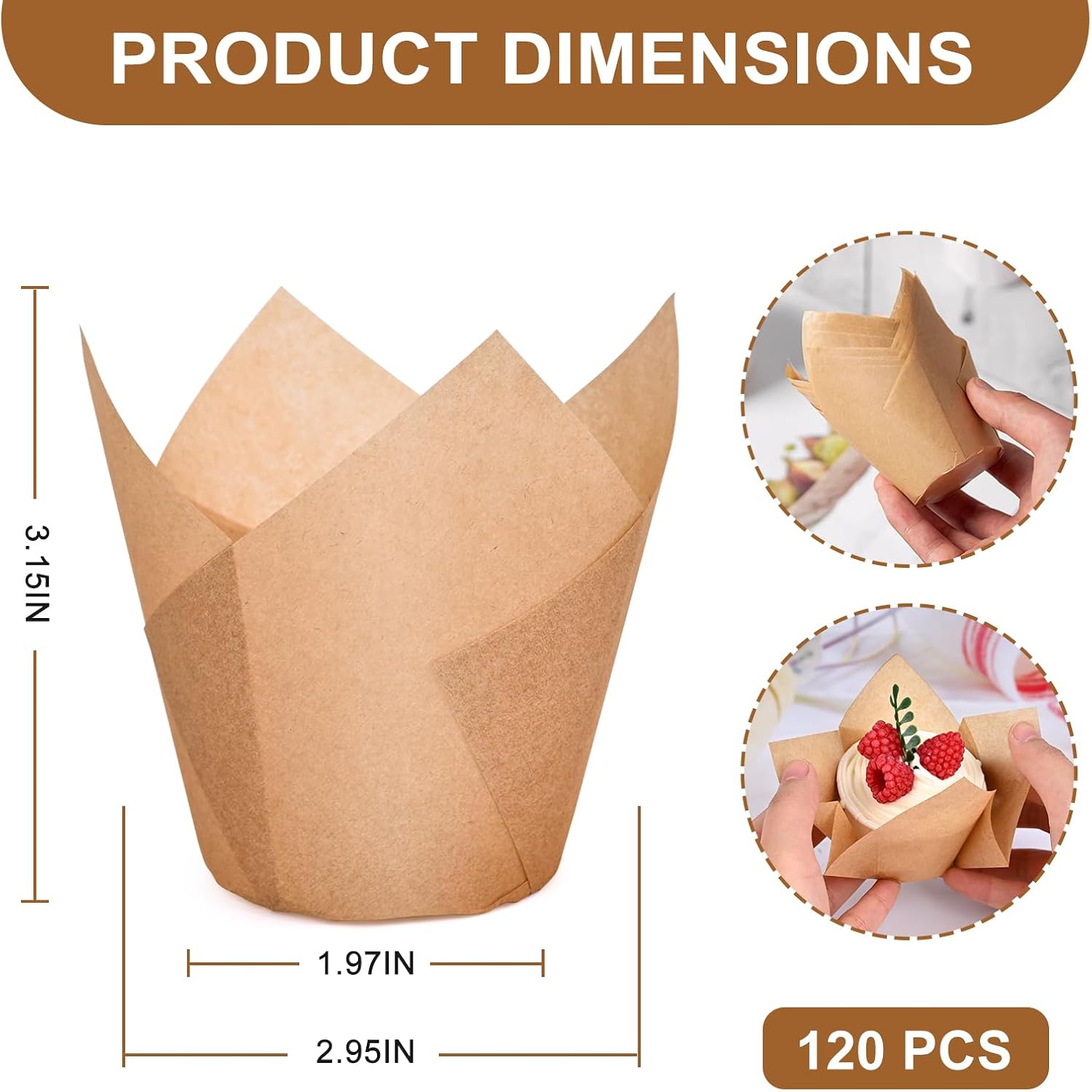 Neyimqr 120 Counts Natural Tulip Cupcake Liners For Baking Cups, Food Grade Parchment Paper Muffin Liners Holders, Standard Tulip Cupcake Liners, Greaseproof Cup Cake Wrappers For Party, Christmas