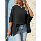 Tankaneo Womens Oversized Tshirts Batwing Short Sleeve Asymmetric Hem Tops Summer Casual Loose Fit Tunic Tee Shirts