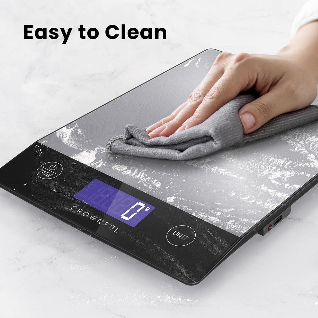 Crownful Food Scale, 33Lb Rechargeable 304 Stainless Steel Digital Kitchen Scale Weight Grams And Ounces With Lcd Display And Type-C Charging For Meal Prep, Baking And Cooking