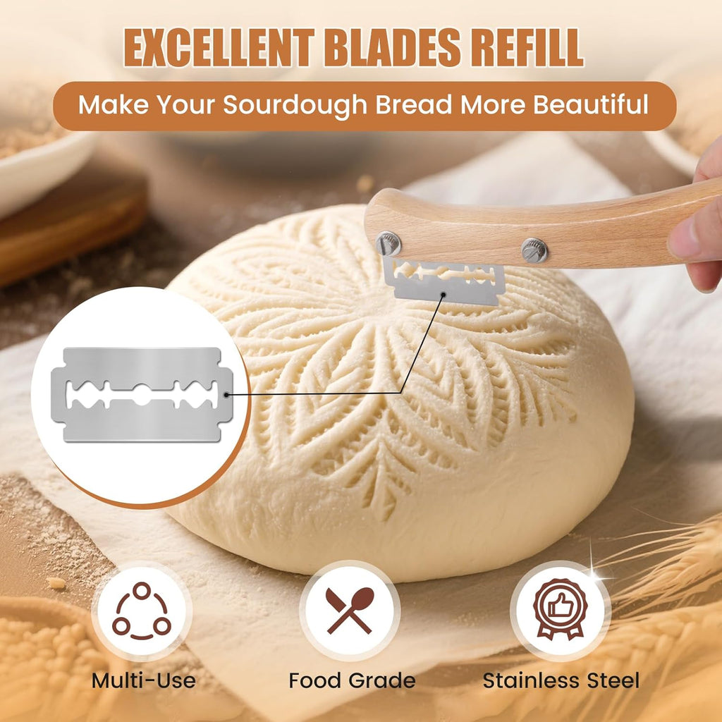 CUNSENR Bread Lame Blades Refill – Stainless Steel Scoring Blades for Perfect Bread Art, Suitable for Slicing and Scoring Sourdough, Baguettes, and More (20 Blades)