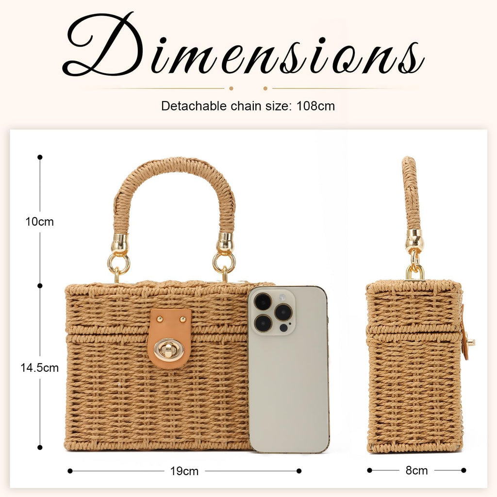 Kuang! Handwoven Rattan Bag For Women Woven Straw Square Crossbody Bag Vintage Basket Purse Beach Tote Bag