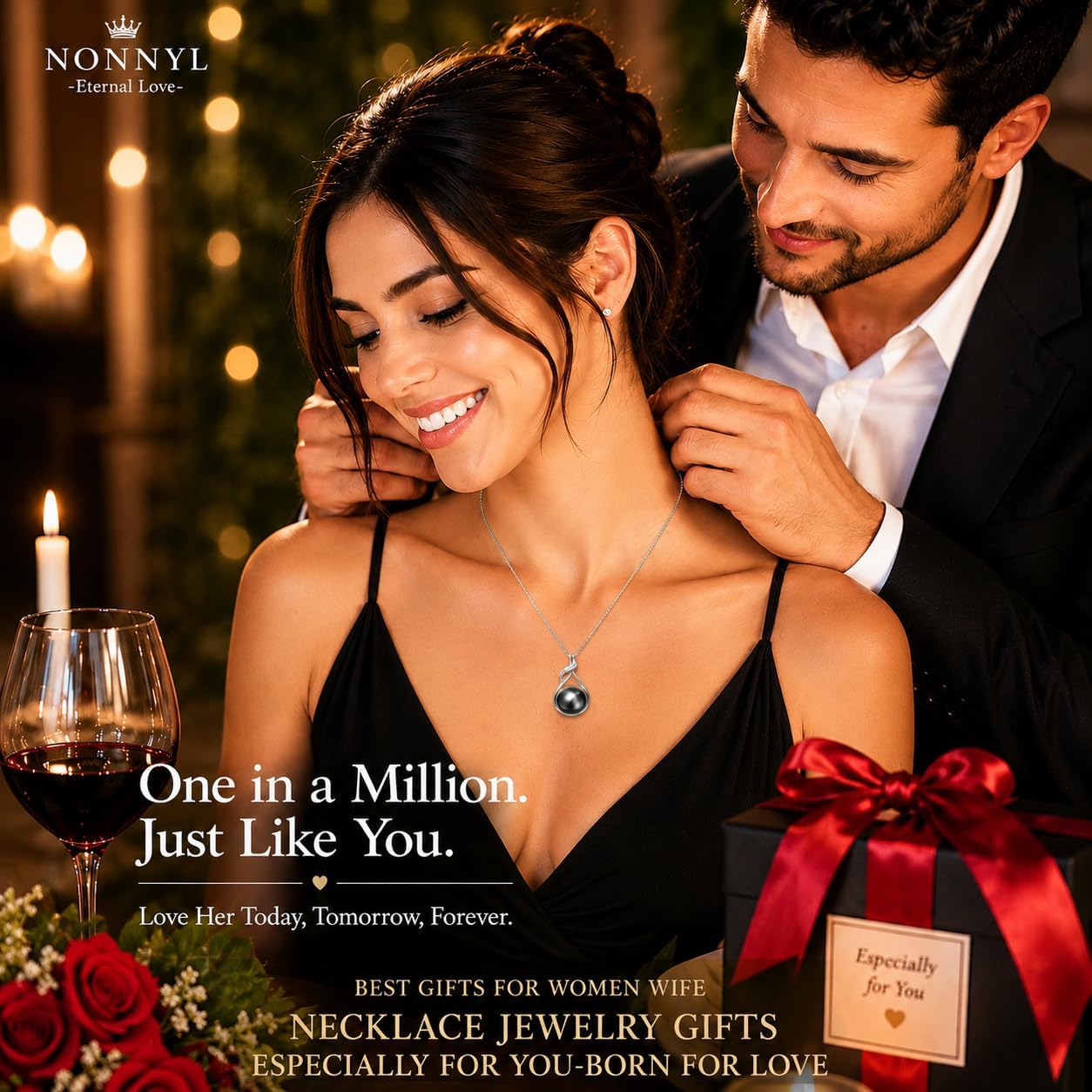 NONNYL Gifts for Women Wife-Tahitian-Black-Pearl-Necklace-Gift for Wife Wedding Birthday Anniversary Jewelry-Mom Girlfriend Her Mothers Day Gifts for Mom Women Valentines Christmas Day