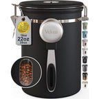 Veken Coffee Canister With Window,Airtight Stainless Steel Pantry Container,Kitchen Food Storage Organizers For Beans,Ground,Espresso,Rice,Tea,Sugar, Cereal, Bar Accessories,Gifts,Lids,Jars,22Oz,Black