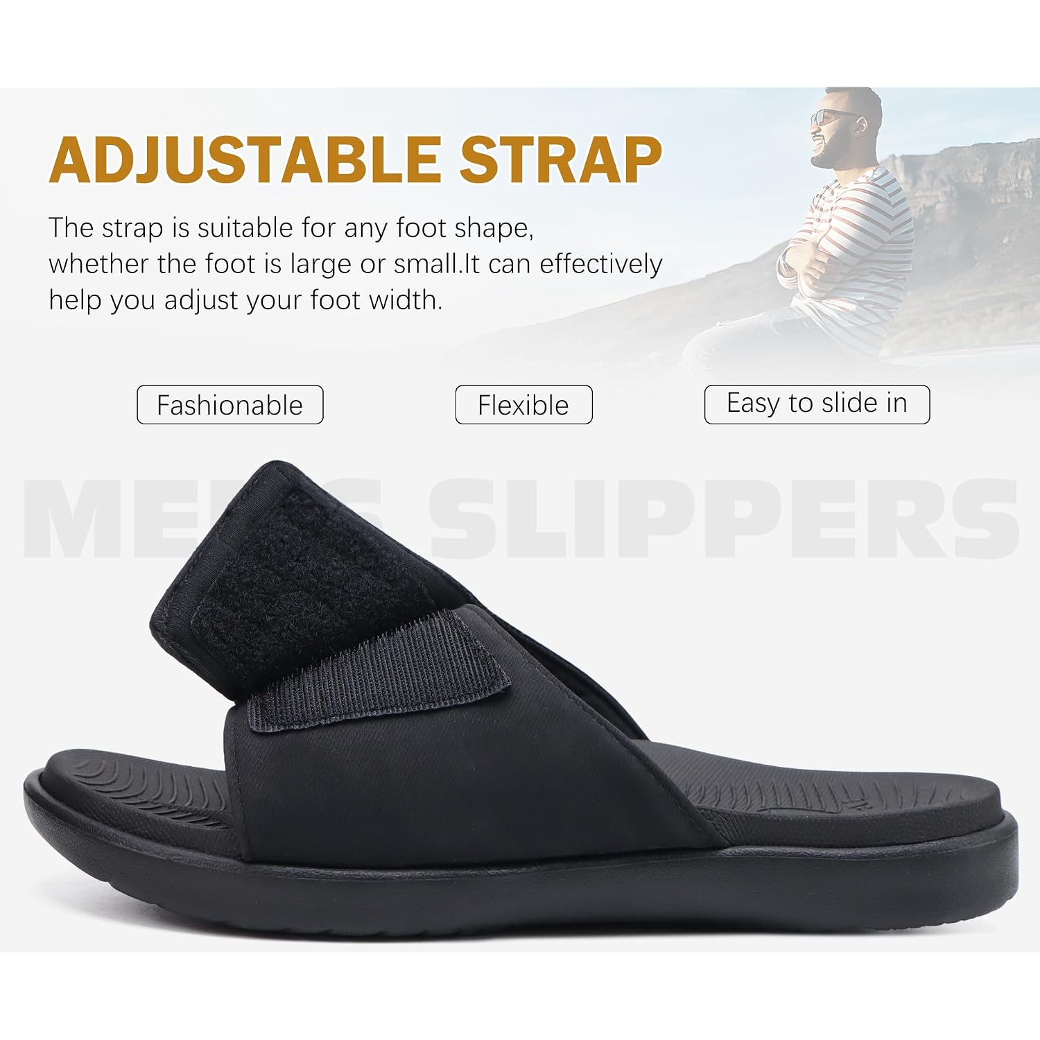 Oncai Mens Sandals Adjustable Straps Orthotic Plantar Fasciitis Open Toe Athletic Sport Slides With Soft Comfy Arch Support Footbed Size 7.5-15