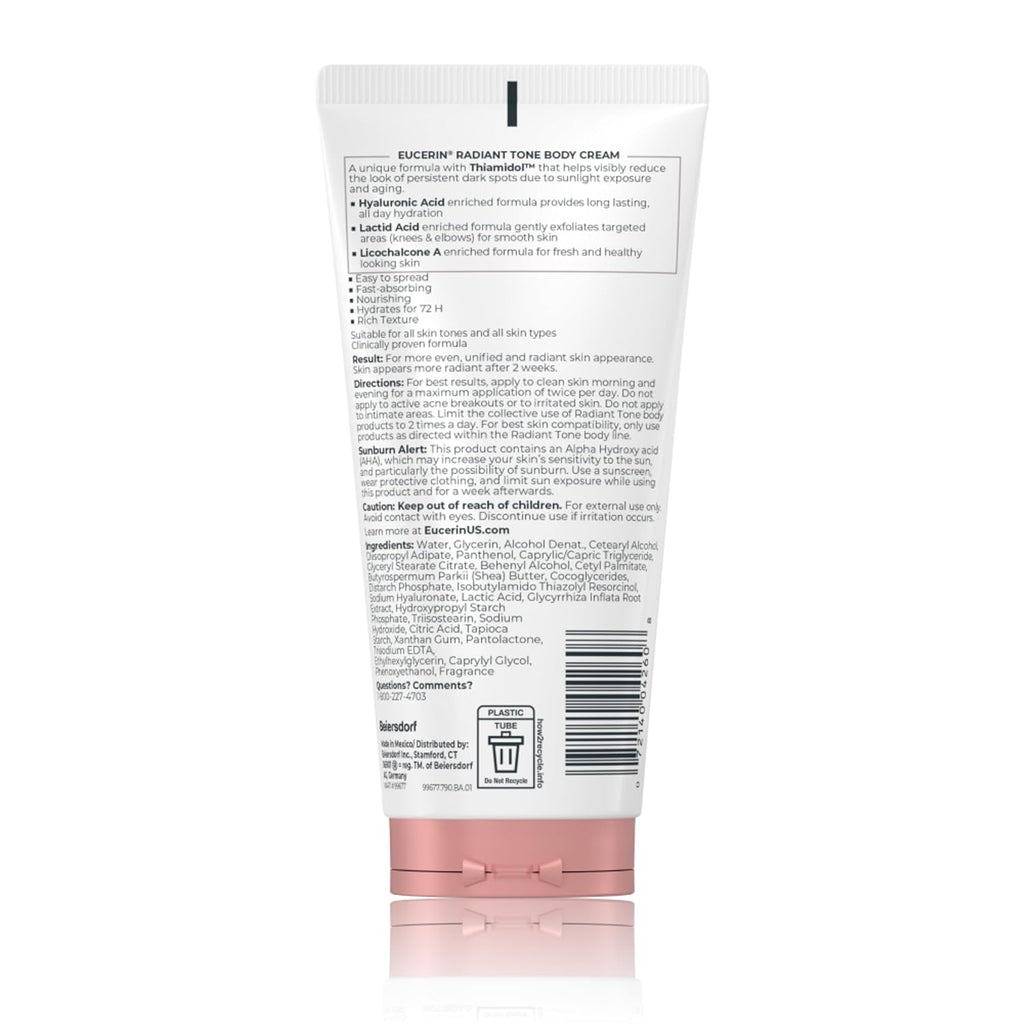 Eucerin Radiant Tone Dark Spot Corrector Body Cream, Thiamidol Enriched, Exclusive Formula Reduces Dark Spots Due To Sunlight Exposure And Aging, 72 Hours Of Hydration, 7 Oz Tube