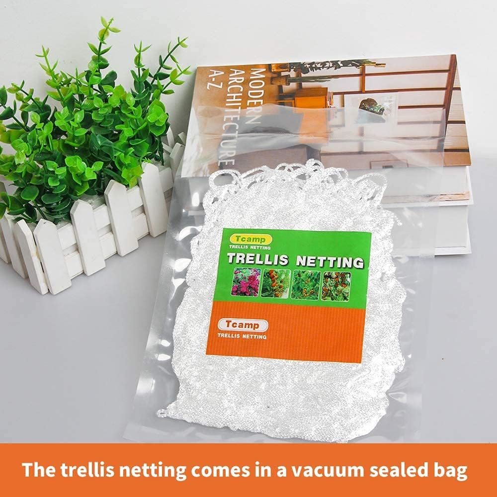 Heavy-Duty Polyester Garden Trellis Netting Plant Climbing Net For Growing Vines Plants Vegetables Fruits Flowers, White Grow Tent (5Ft X15Ft, 3.5" Opening Mesh, 1 Pack)
