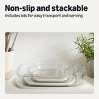 Amazon Basics Glass Baking Dishes With Bpa-Free Lids, 6-Piece Bakeware Set, Borosilicate Glass, Oven-Safe Up To 752°F, Non-Slip And Stackable, Dishwasher-Safe, Linen Gray