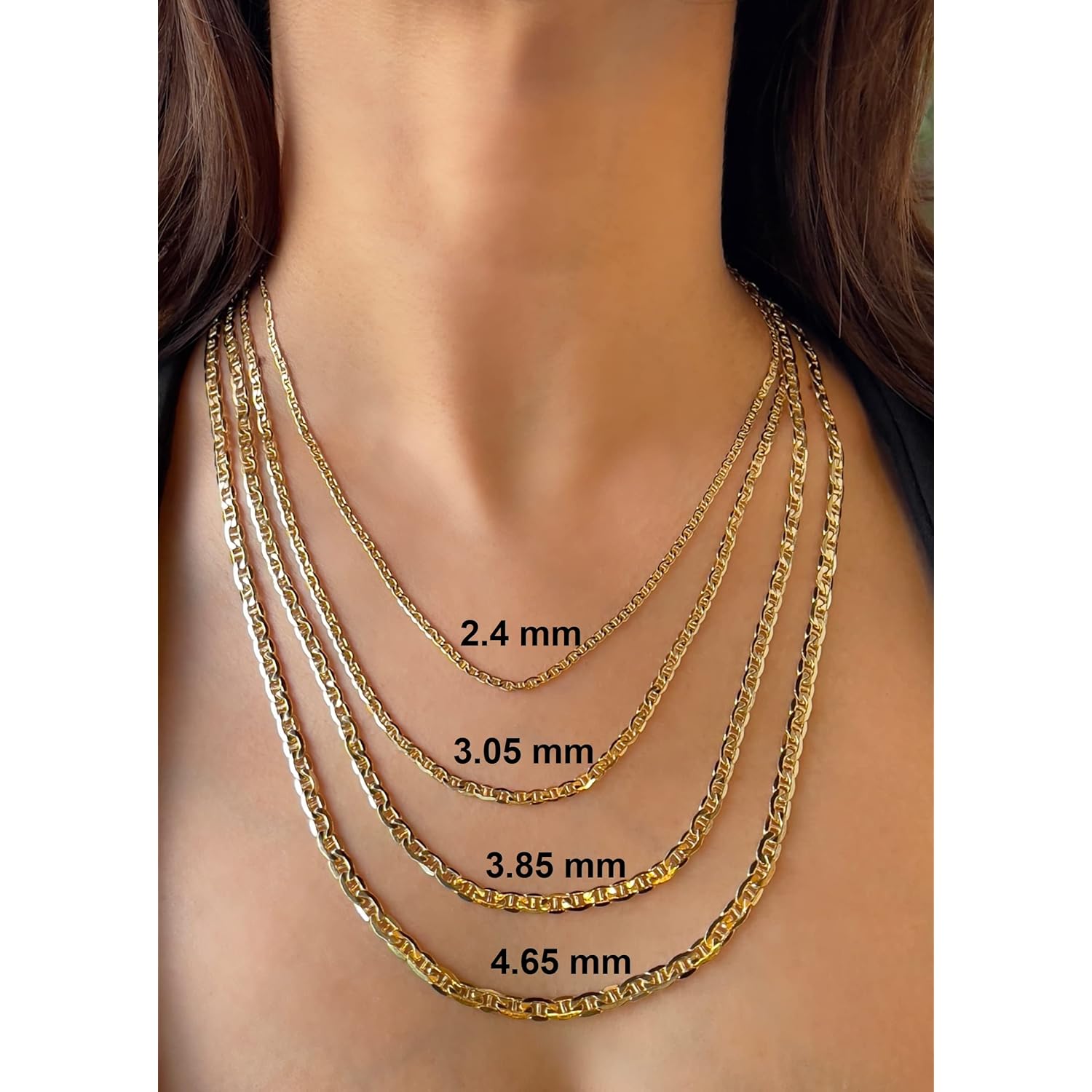 JEWELHEART 14K 10K Real Gold Flat Mariner Chain Necklace, 1.5mm - 4.65mm Diamond Cut Anchor Link Chain For Men - Dainty Yellow Gold Pendant Necklace For Women Lobster Clasp 16" 18" 20" 22" 24"