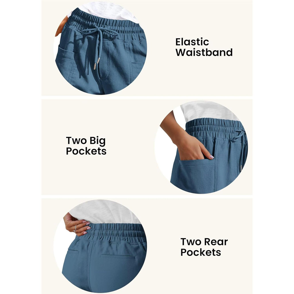 Womens Casual Elastic Shorts Summer Drawstring Waist Comfy Shorts with Pockets