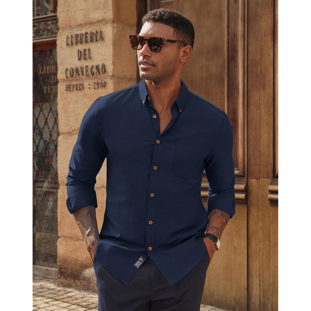 Pj Paul Jones Men'S Oxford Button Down Shirt Long Sleeve Regular Fit Business Casual Dress Shirts With Chest Pocket
