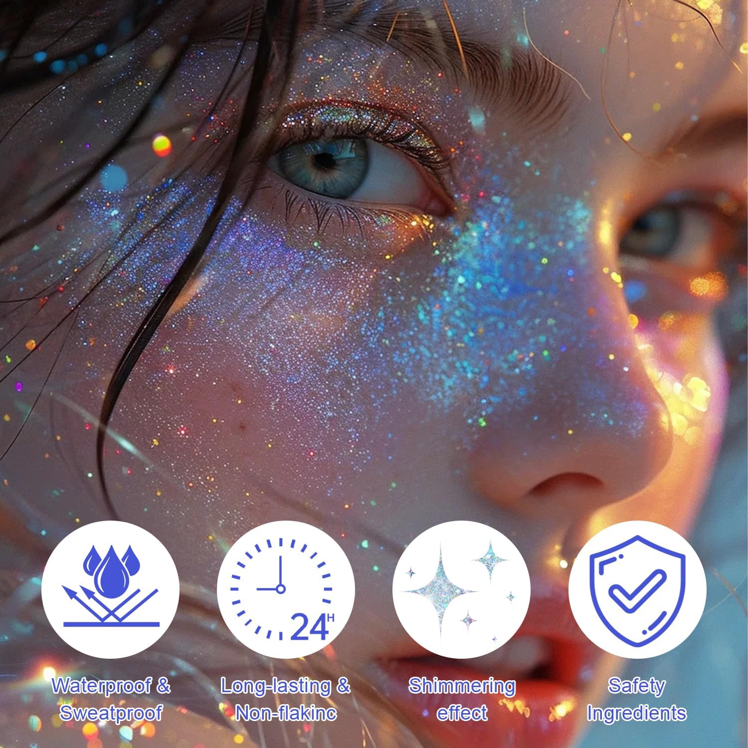 Roll-on Holographic Body Glitter Gel for Face and Hair, Chameleon Color Changing Glitter Gel Under Light, Chunky Mermaid Sequins Shimmer Makeup for Halloween Party Rave Accessories (Glint-Rainbow)