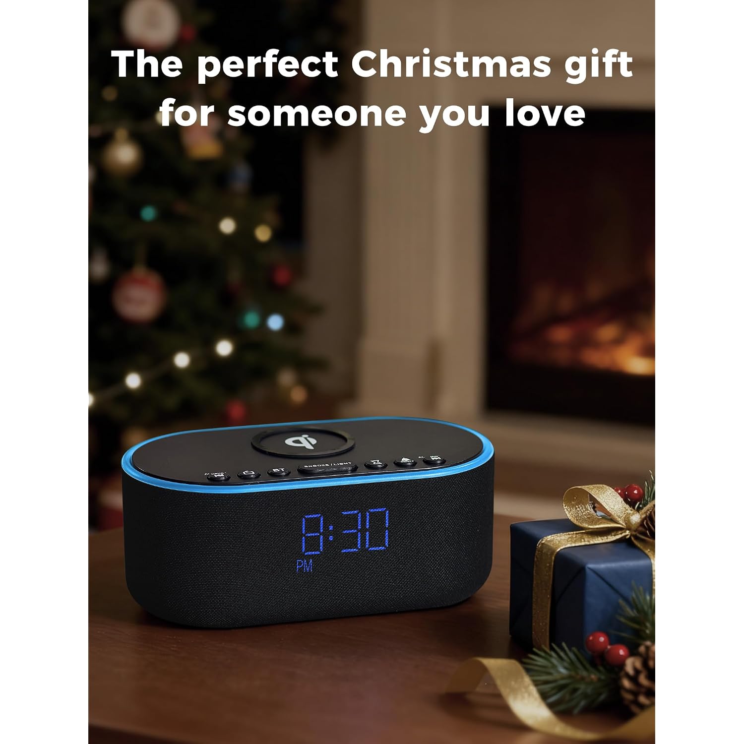 Odokee Wireless Charging Alarm Clock Radio: Qi Certified Fast Wireless Charger For Iphone Samsung - 10W Stereo Bluetooth Speaker - Dimmable Digital Clock With Fm Radio For Bedroom Black