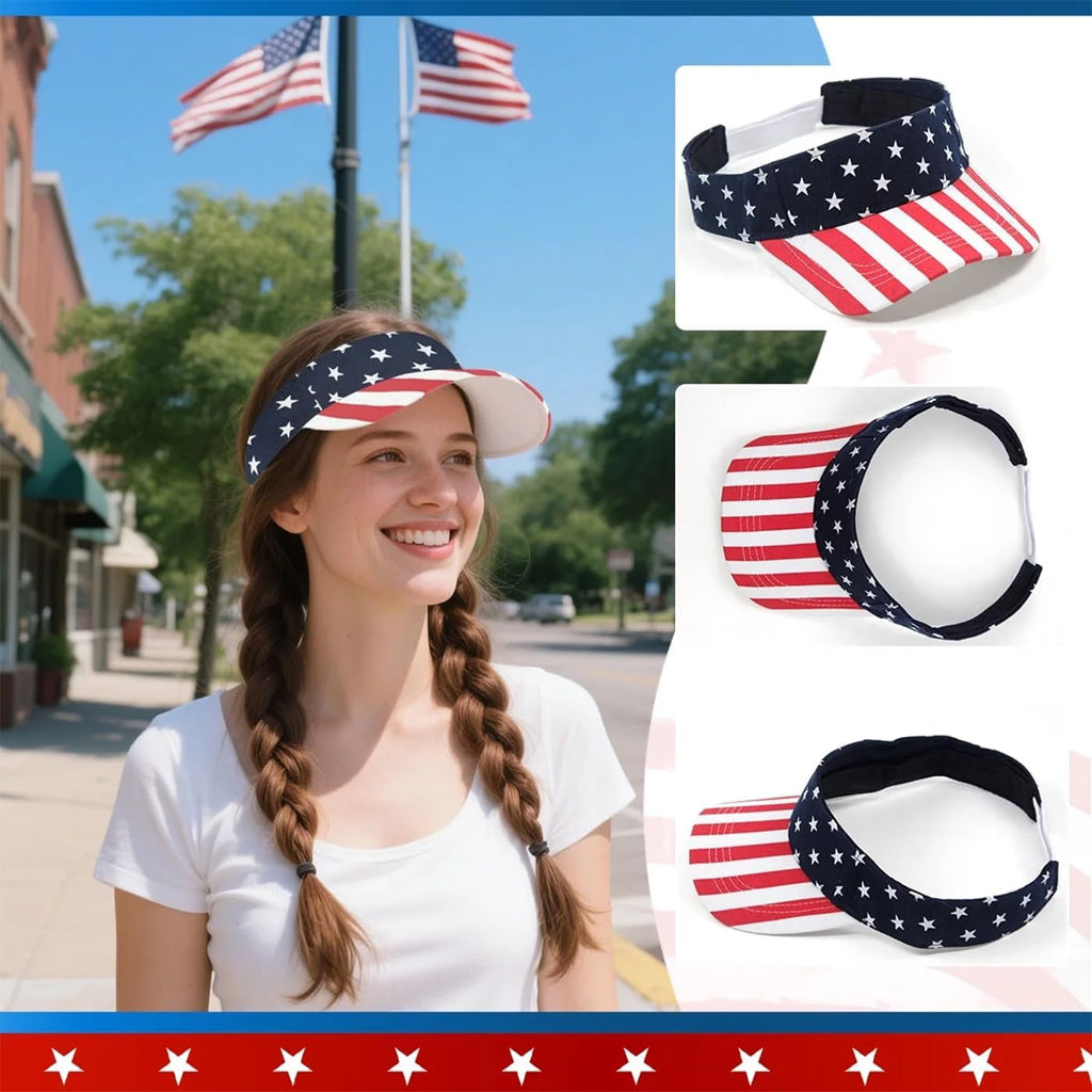 4th of July Sun Visor Hats for Women - Lightweight Structured Quick Dry Adjustable Sports Sun Hat for Running Golf Tennis