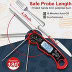 Meat Thermometer Digital For Grilling And Cooking - Andaxin Waterproof Ultra-Fast Instant Read Food Thermometers With Backlight & Calibration For Kitchen, Deep Fry, Bbq, Grill(Red/Black), Lcd