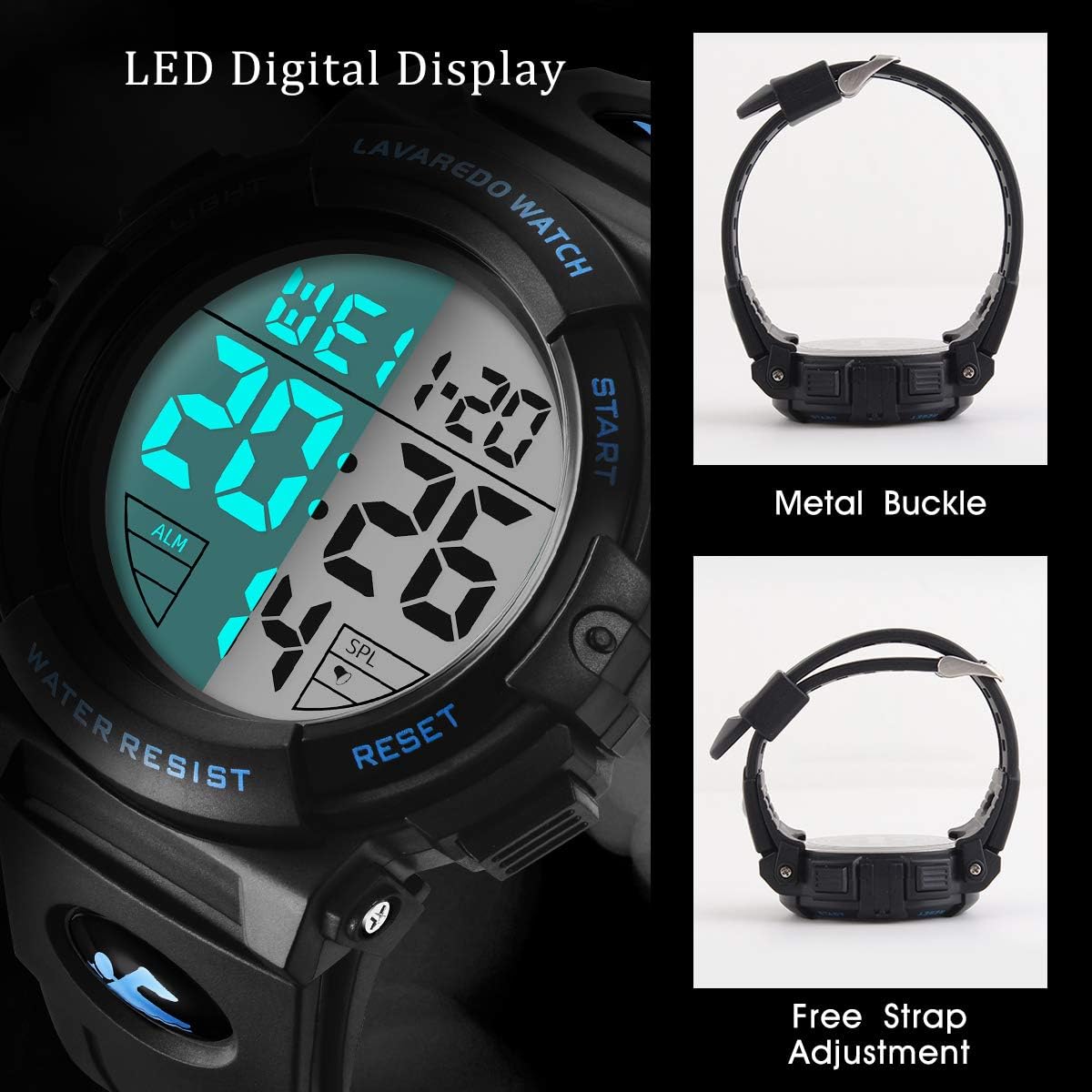 L Lavaredo Mens Digital Watch Sports Military Watches Waterproof Outdoor Chronograph Wrist Watches For Men With Led Back Ligh/Alarm/Date