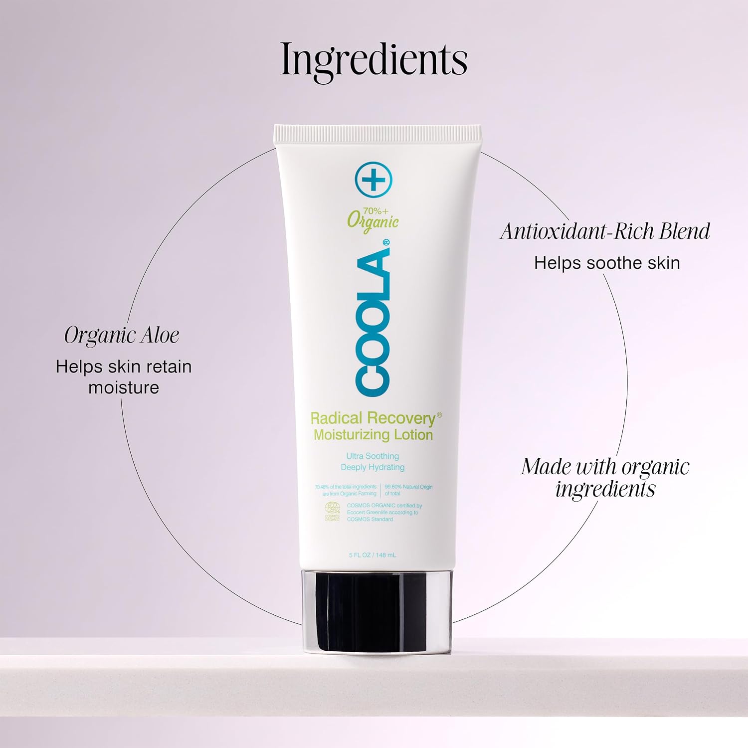 Coola Organic Radical Recovery After Sun Body Lotion, Includes Aloe Vera, Agave And Lavender Oil For Sunburn Relief, 5 Fl Oz
