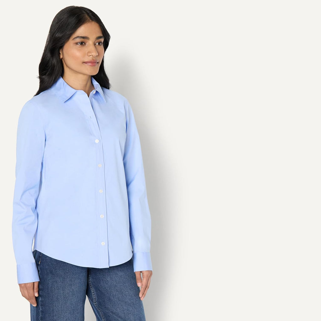 Women's Regular-Fit Stretch Poplin Button-Up Dress Shirt