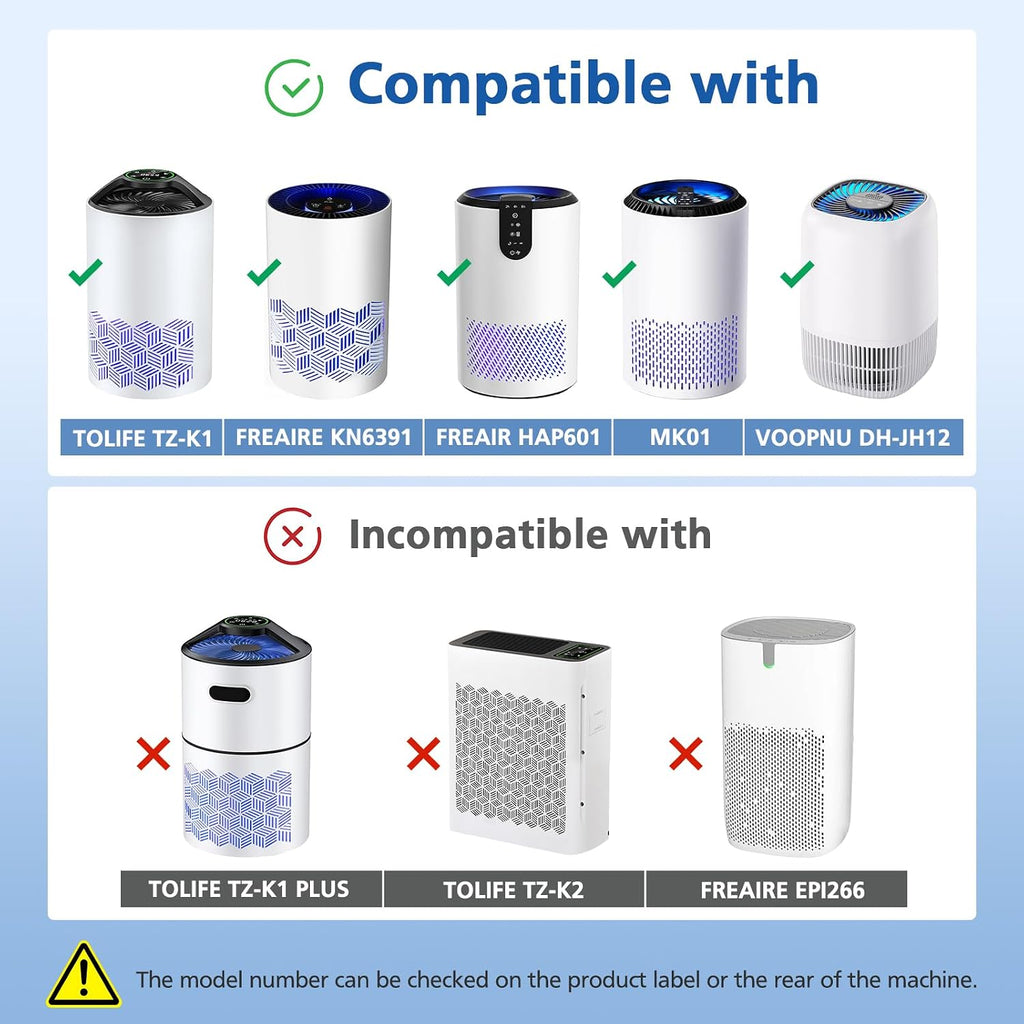 2 Pack Tz-K1 Replacement Filter Compatible With Tolife Tz-K1 Air Puri-Fier, Mk01 Mk06, Freaire Kn6391 Air Purifiers And Voopnu Dh-Jh12 Air Purifier, 3-In-1 Hepa High-Efficiency Activated Carbon Filter