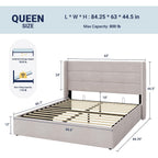 Allewie Queen Size Lift Up Hydraulic Storage Bed Frame Light Beige