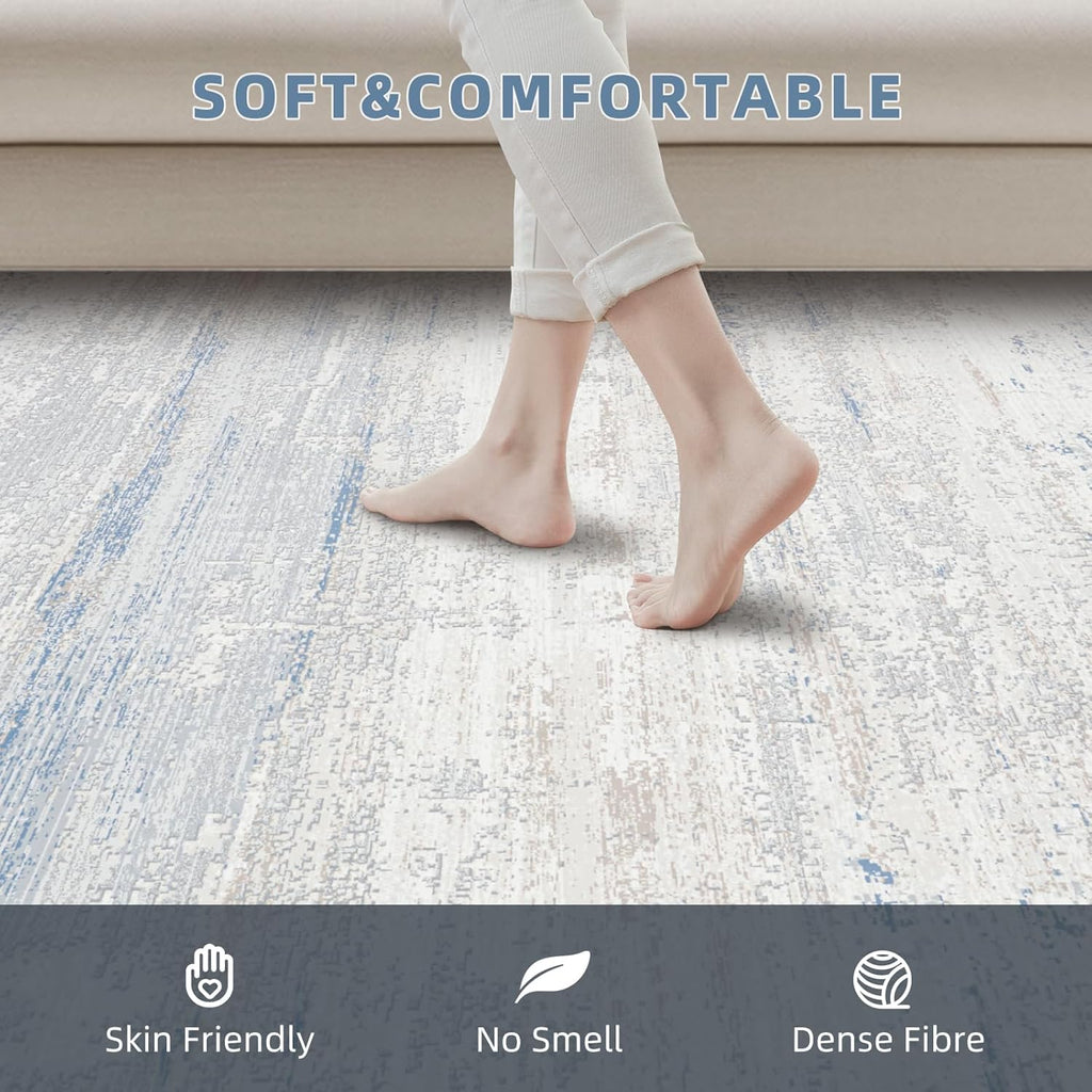 Washable Rugs 8x10 Area Rugs for Living Room- Modern Abstract Rugs for Bedroom,Dining Room, Large Soft Low Pile Carpet with Non Slip Rubber Backing,Neutral Accent Rug for Nursery Home Office