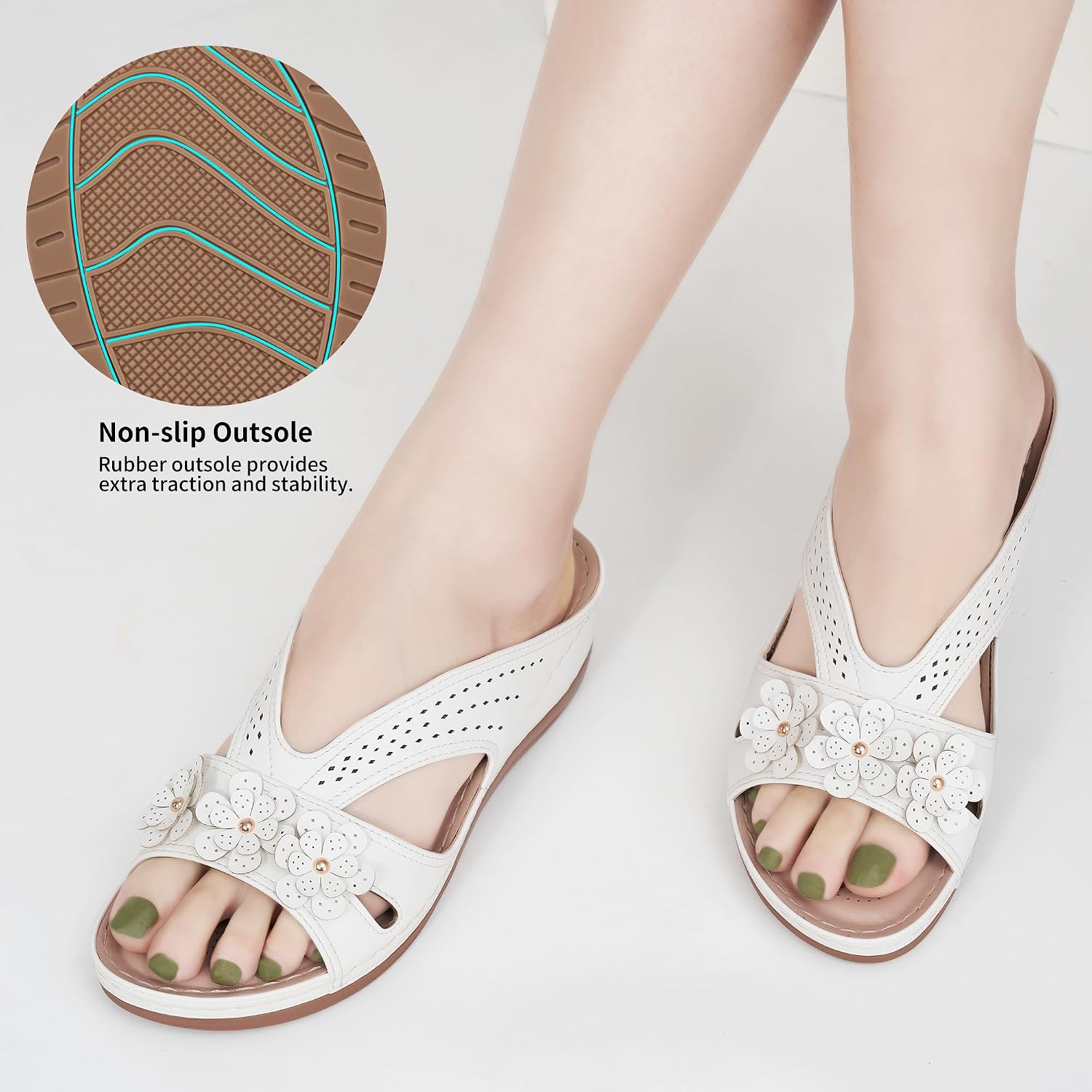 Ecetana Sandals For Women Wedge Shoes: Slip On Dressy Summer Comfortable Slides Sandals 2026 Casual Memory Foam Platform Shoes