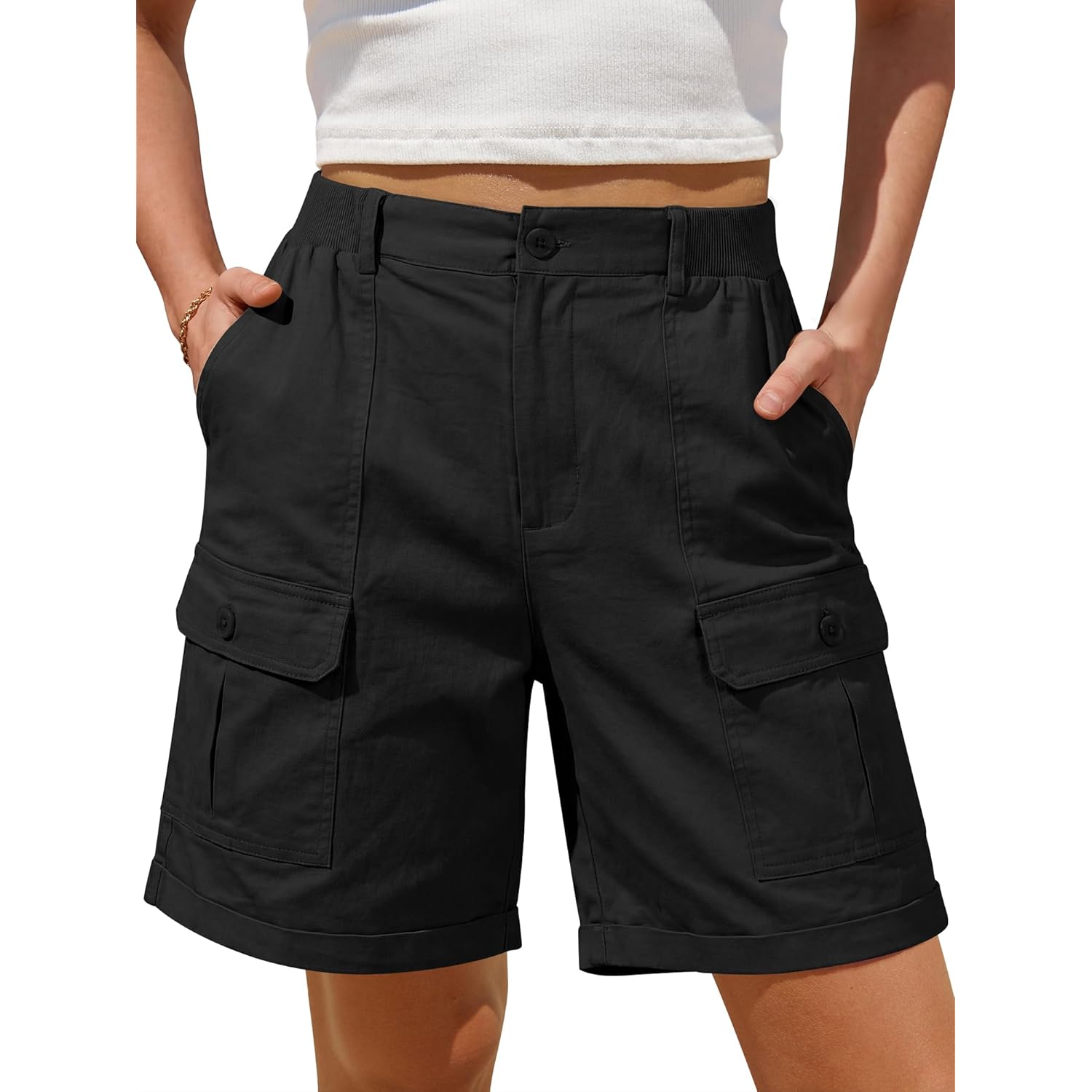 Bermuda Shorts for Women Cargo 2026 Summer Casual High Waisted Shorts Outdoor Beach Vacation Clothes with 6 Pockets